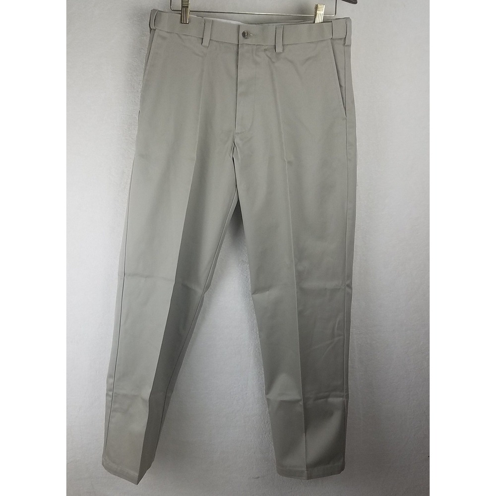 George Men's Khaki Flat Front Relaxed Fit Expandable‎ NWT Cotton Pants 34Wx34L